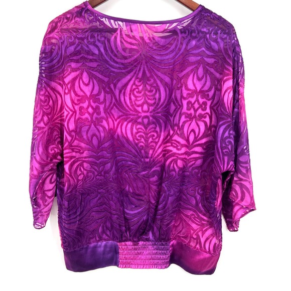 Chico's Size 1 or Medium M Sheer Floral Pink Purple Blouse Shirt Top Summer Fall - Picture 5 of 7